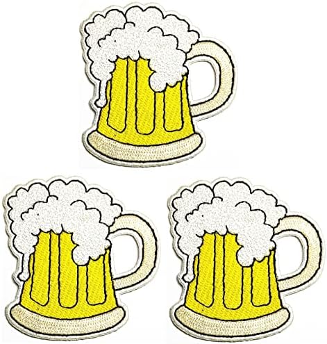 קליינפלוס 3 יחידות. בירה ספל לתפור ברזל על טלאים רקומים קריקטורה בירה בועות משקאות לשתות מדבקת מלאכת