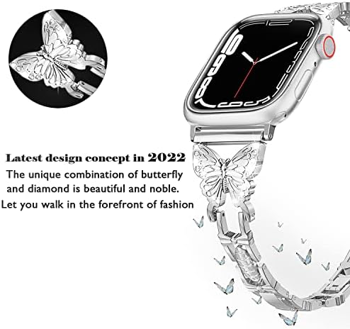 להקת שעון פרפר תואמת להקות Apple Watch 38 ממ 40 ממ 41 ממ, רצועת צמיד החלפת אופנה לאישה, Bling Diamond