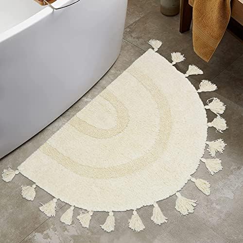 שטיח אמבטיה של בוהו חצי מעגל חצי אמבטיה כותנה עם גדילים שטיחים בוהמיים ארוגים ביד עם שטיח שטיחים לא