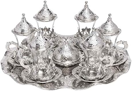 משקפי תה מסורתיים טורקיים סט צלוחיות סט של צלוחיות
