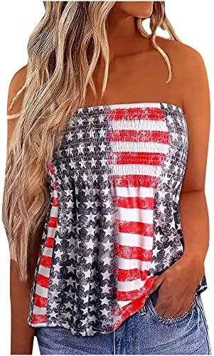 נשים 4 ביולי צינורות צמרות סטרפלס טנקי דגל אמריקאים סקסיות בנדו סקסיות חולצות ללא שרוולים יום עצמאות