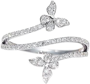 2023 חדש כפול פרפר טבעת כסף זירקון יהלומי חתונת אירוסין טבעת תכשיטי מתנה לנשים פרפר צורת ריינסטון טבעת