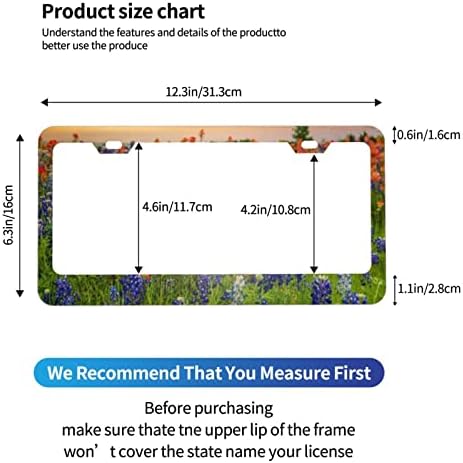 טקסס Bluebonnets נוף מסגרות לוחית רישוי הדפסה 2 חבילה לוחית רישוי אלומיניום מכסה מחזיק לוחית רישוי לרכב