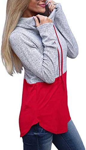 נשים ברדס צוואר צבע בלוק ארוך שרוול טוניקת סווטשירט בסוודרים חולצות גולף טלאי חולצה חולצה למעלה