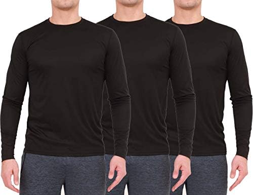 אריזות 3 של אייגו של גברים עם שרוול ארוך ביצועים, חולצות הגנה מפני שמש, חולצות טריקו של אימון מהיר וקל
