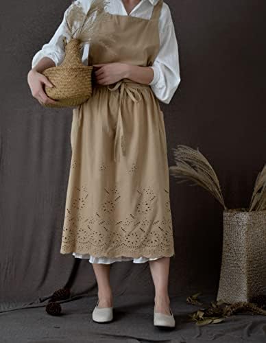פדופה יפני כותנה פשתן צלב חזרה סינר עם כיסים,אופנה סינר שמלת עבור גינון ציור ניקוי בישול