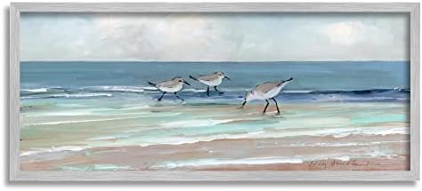 תעשיות סטופליות פנורמיות ציפורים ציפורים חוף אוקיינוס ​​ציור נוף, עיצוב מאת סאלי סווטלנד