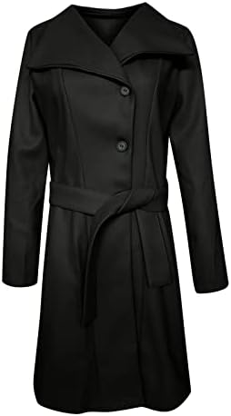 מעיל טרנץ 'לנשים מגרש דש כפול חזה מעילי אפונה עבה בצבע אחיד ז'קט אמצע חגורה עם כיסים