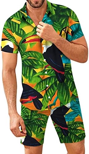 תלבושות אימוניות 2 חלקים לגברים מותחים חולצה הוואי טרופית ומערכות קצרות תלת מימד הדפס הוואי חליפות חולצות