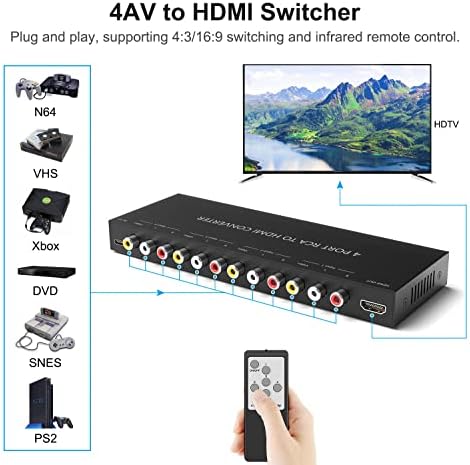 Dacimora 4 AVTO HDMI ממיר מתג RCA לממיר HDMI וידאו שמע ל- HDMI Converte תמיכה 720p/1080p עבור Wii N64
