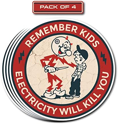 קנו דבר זכרו חשמל לילדים יהרוג אתכם מדבקה רדי קילוואט אזהרה זהירות מדבקות מצחיקות 4 מדבקות חבילות לחשמלאי