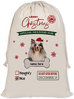 תיק אתה אישית כלב סנטה שקים חמוד שלטי סנטה תיק לחג המולד חג המולד מתנה עם שרוך כותנה פשתן 19.5 איקס