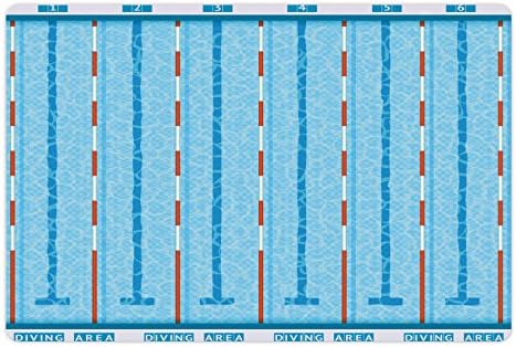 מחצלת חיות מחמד כחולה למזון ומים, בריכת שחייה בנושא תחרות ספורט עם נתיבים תמונת פיקטוגרמה מימית, מלבן