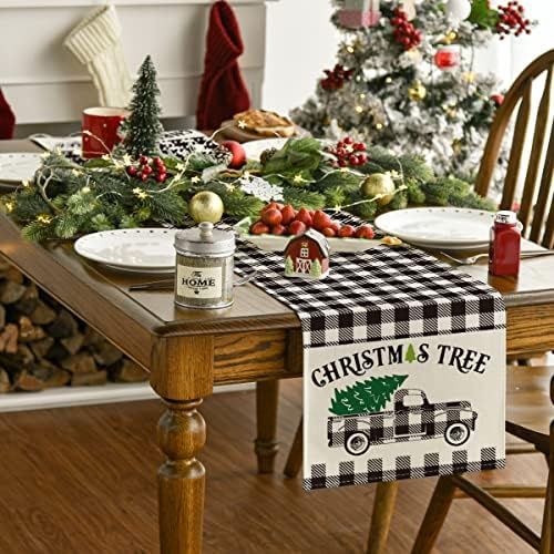 מצב ארטואידי באפלו משובץ עץ חג המולד רץ שולחן, רץ שולחן חורף עונתי חג המולד לחג מטבח מטבח קישוט לקישוט